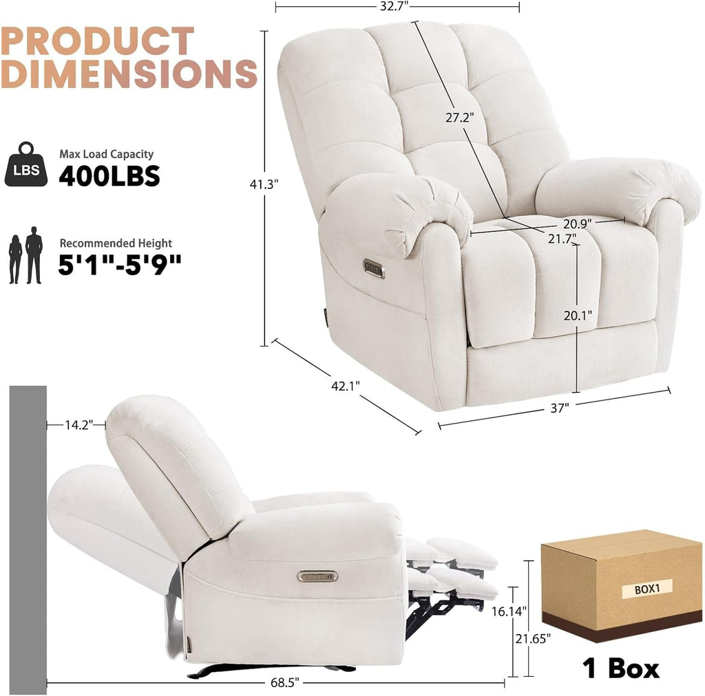 EONIX Mordern Massage Rocker Recliner Chair, Dual Motor Power Rocking Recliners for Small Spaces, Lazy Boy Recliner Chair with Heat and Massage for Living Room, Bedroom, Study, Pearl White