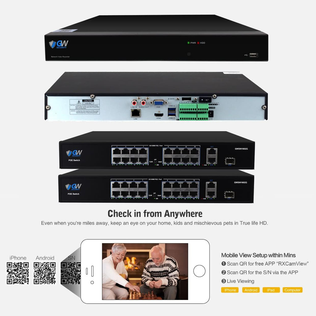 GW Security 32 Channel 12MP NVR UltraHD 4K (3840x2160) PoE Security Camera System with 32 x 4K (8MP) IP Microphone AI Dome Camera, 100ft Night Vision, Outdoor/Indoor Surveillance Camera