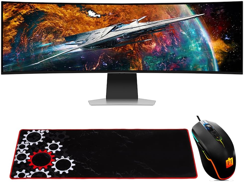 Samsung 57' Odyssey Neo G9 Dual 4K UHD Quantum Mini-LED Curved Gaming Monitor Bundle with Deco Gear Wired Gaming Mouse + Large Extended Pro Gaming Mouse Pad Water Resistant