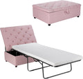 Giantex Ottoman Folding Bed, Fold Out Sleeper Bed with Mattress, Convertible Chair into Sofa Beds, Couch Sleeper w/Steel Frame, Dual Use Guest Lounge Beds, Living Room Bedroom Office(Pink)