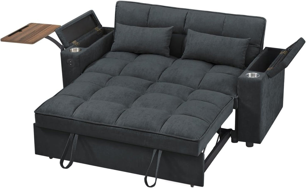 oaaktu 65''Convertible Sleeper Sofa Bed,3-in-1 Pull Out Couch Bed with 360 Degree rotatable Side Table and USB Ports for Living Room,RV (07Dark Grey)