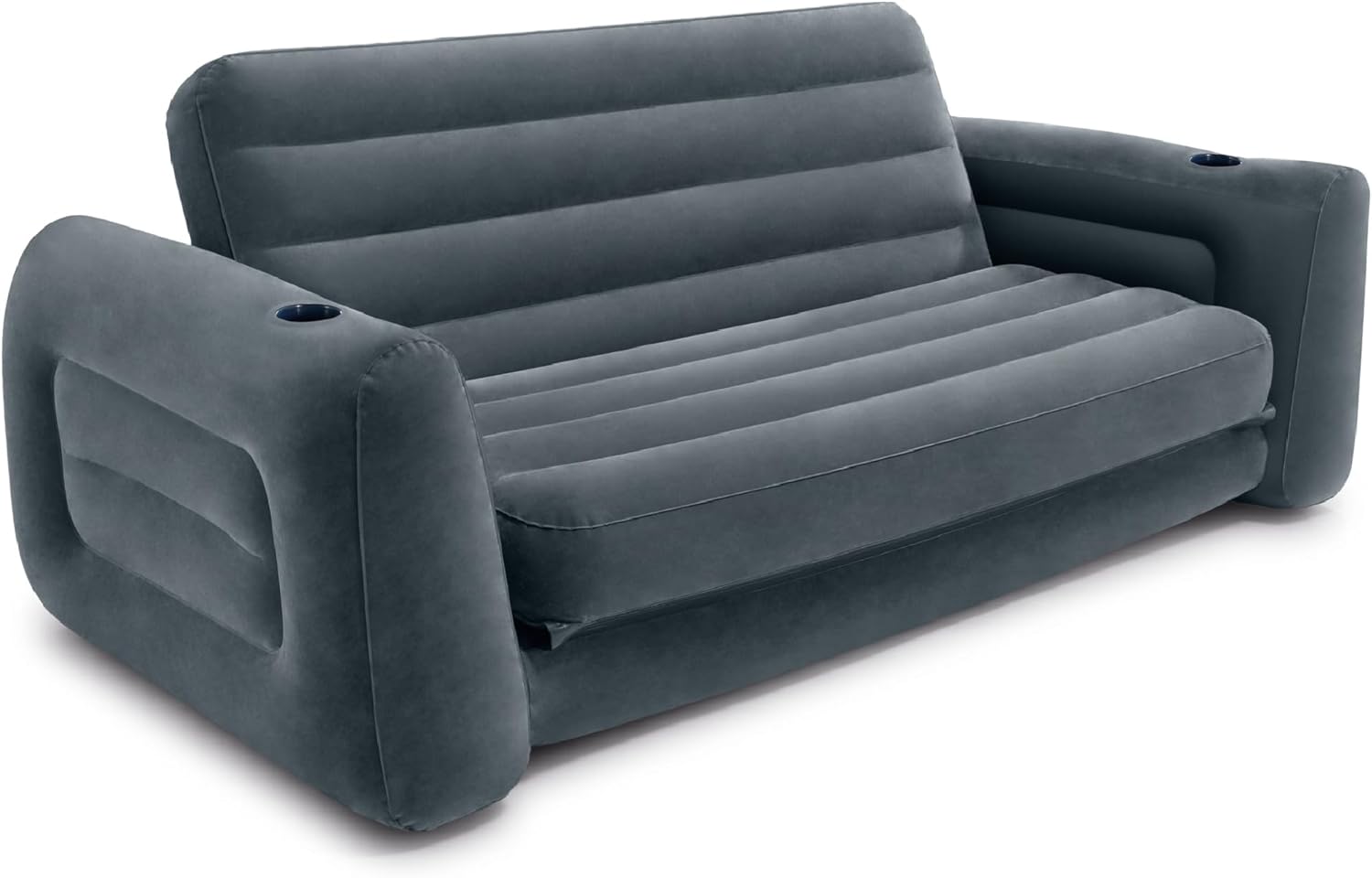 Intex 2 in 1 Inflatable Pull Out Sofa and Queen Size Air Bed Mattress with Cup Holders for Indoor and Outdoor Use for Adults (2 Pack), Charcoal Gray