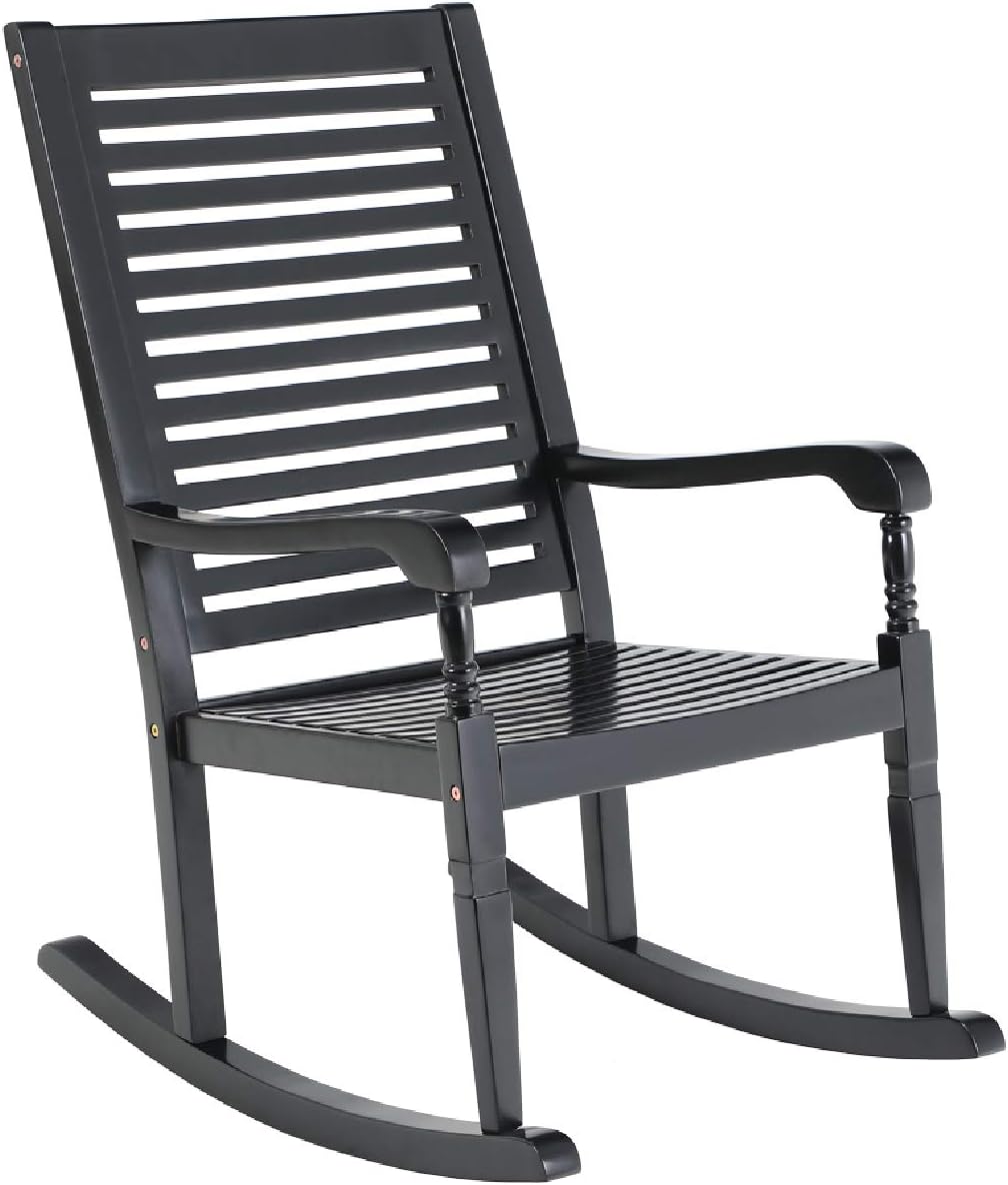 PHI VILLA Outdoor Rocking Chairs, Acacia Wood Rocker Chairs for Patio, Deck, Balcony, Porch or Indoor Use, 30° Safe Recline Support 350lbs - Black