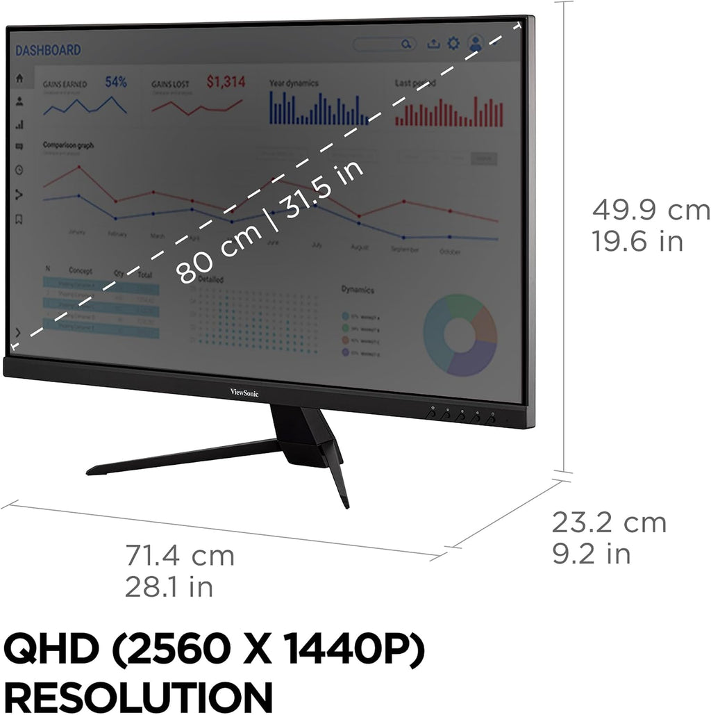 ViewSonic VX3267U-2K 32 Inch 1440p Monitor, IPS Display with 65W USB-C and HDR10 for Ultimate Home Entertainment, Eye Care Technology, Ultra-Thin Bezels, HDMI, and DisplayPort Inputs
