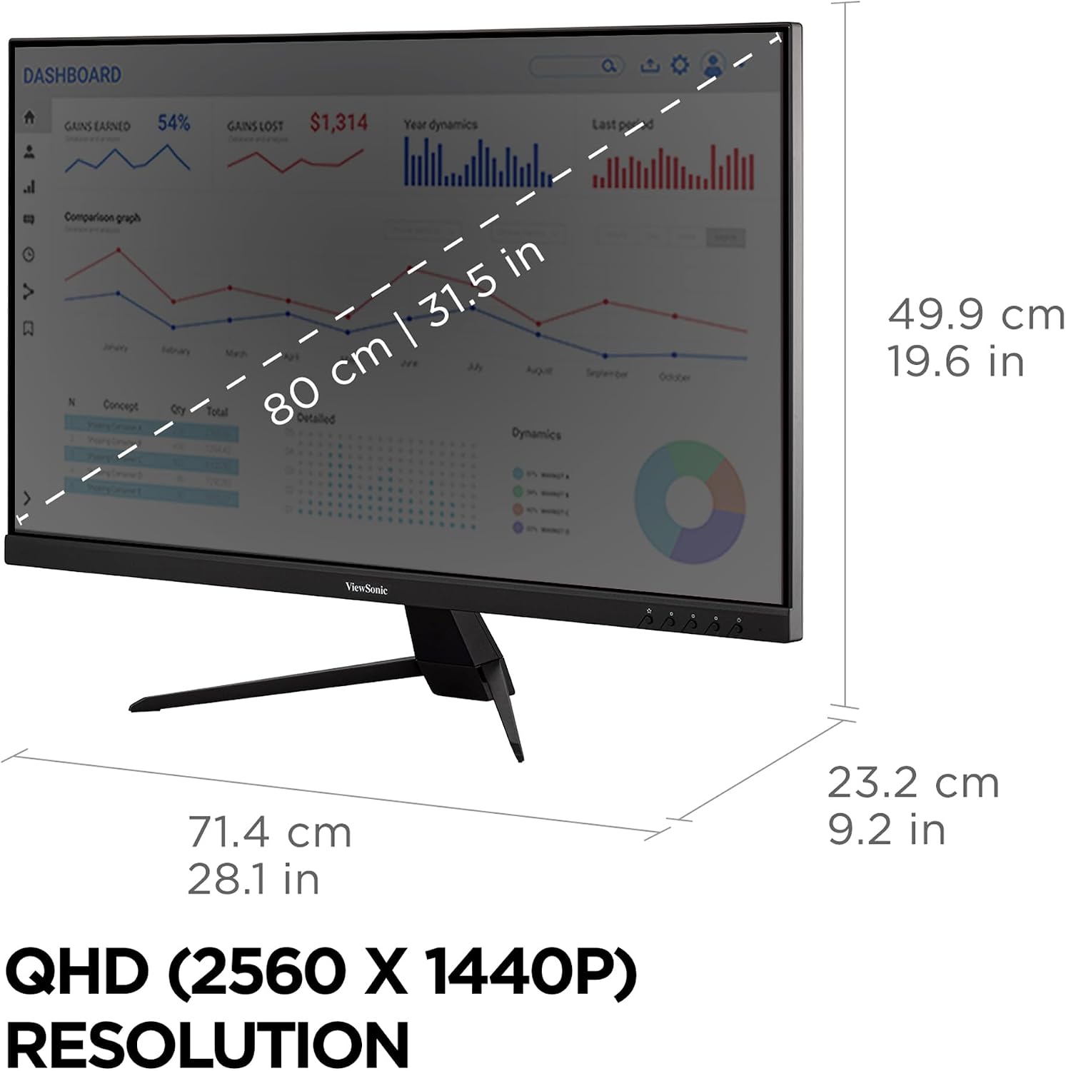 ViewSonic VX3267U-2K 32 Inch 1440p Monitor, IPS Display with 65W USB-C and HDR10 for Ultimate Home Entertainment, Eye Care Technology, Ultra-Thin Bezels, HDMI, and DisplayPort Inputs