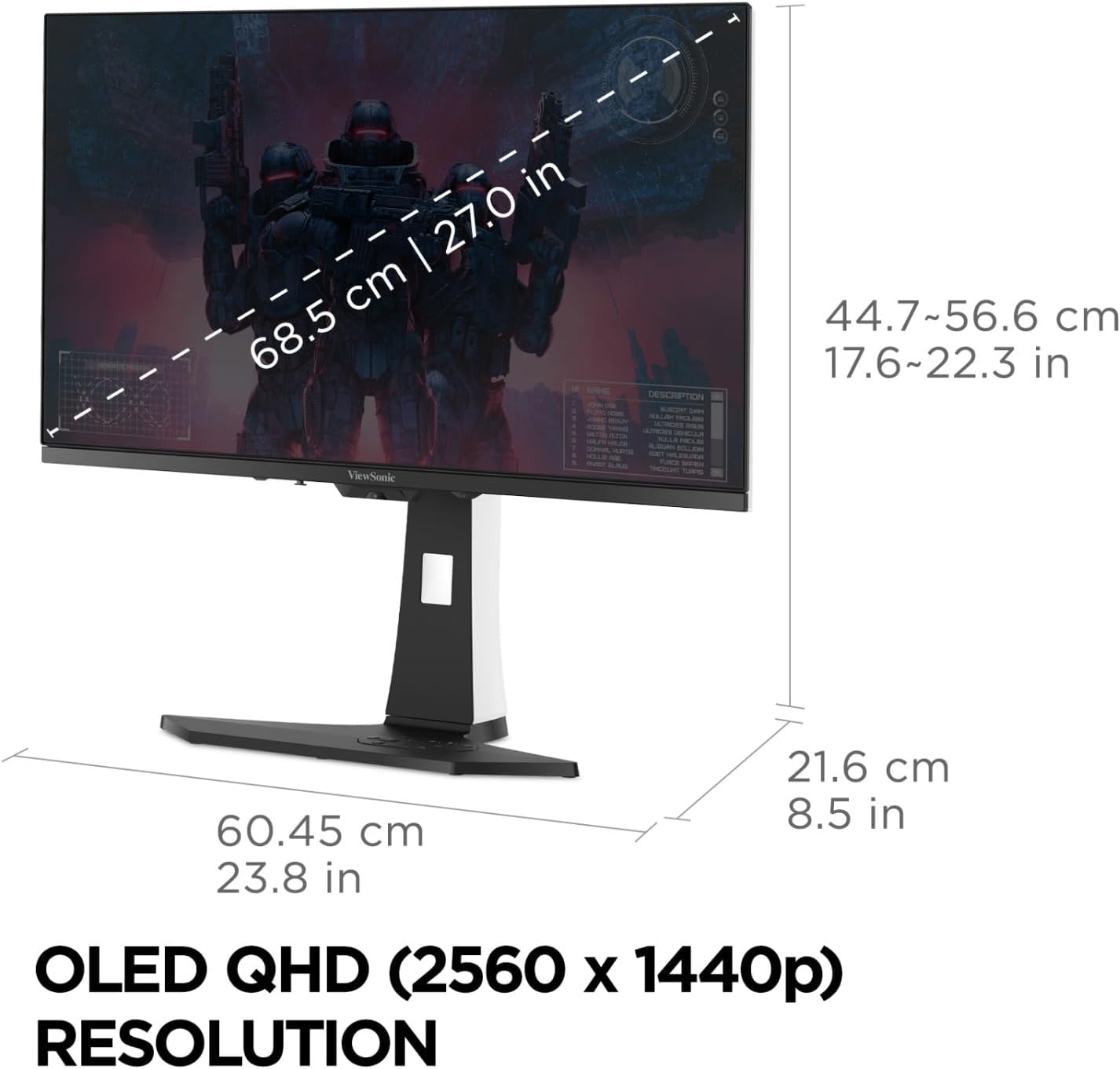 ViewSonic XG272-2K-OLED 27 Inch 1440p 240Hz White Gaming Ergonomic RGB OLED Monitor with up to 0.01ms, AMD FreeSync Premium, G-Sync Compatibility, and USB-C/HDMI v2.1/DP Inputs (Renewed)