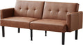 Garvee 75.5' Convertible Futon Sofa Bed, PU Leather Upholstered Futon Couch with Strong Legs, Mid Century Modern Sleeper Sofa, Comfy Loveseat for Living Room, Bedroom, Dorm, Brown