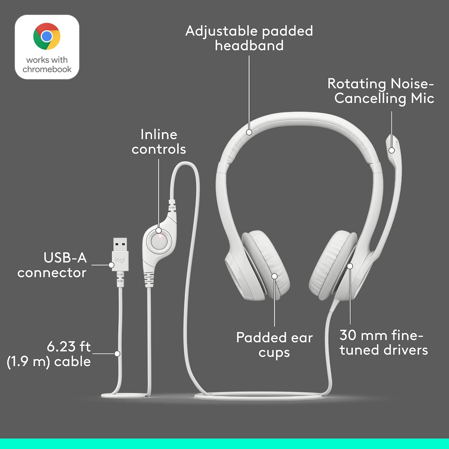 Logitech H390 Gaming Headphones, Wired Headphones with Mic, USB Headset with Microphone for PC, Noise Cancelling Microphone for Video Meetings, Music, Gaming - Off White Total Count 48, Pack of 4