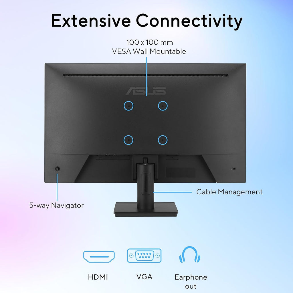 ASUS 27' FHD Monitor, 1080P IPS Display, 120Hz Refresh Rate, 1ms MPRT, Adaptive-Sync, Eye Care Technology, Frameless, HDMI VGA, VESA Mountable for Office and Gaming