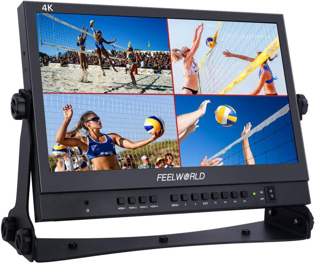 FEELWORLD ATEM156 Quad-Split Monitor 4K 15.6' Director's Monitor with 4 x HDMI I/O Live Streaming Broadcast Display Screen for Switchers, Mixer, Studio, Television