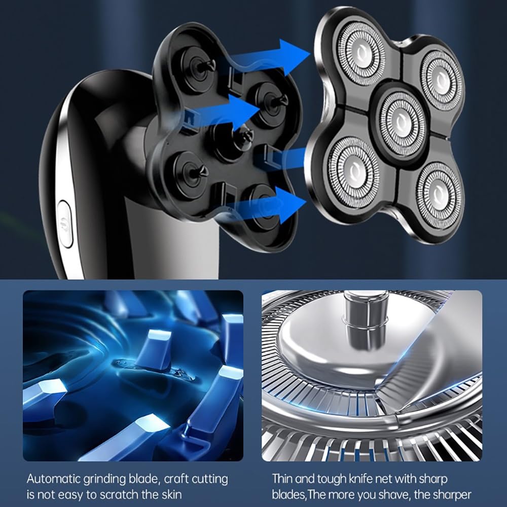 Head Shavers for Bald Men, 5 In 1 Electric Shaver For Men Beard Hair Trimmer Bald Head Razor 5D Floating Electric Nose Hair Trimmer LCD Display