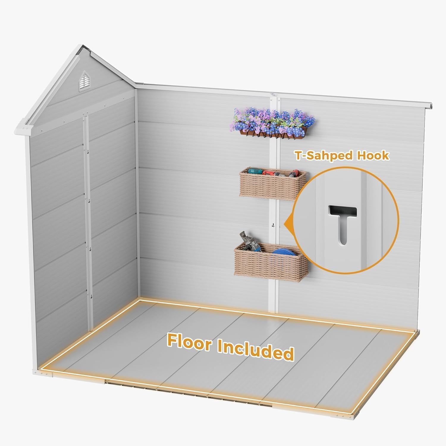 Restland 8x6 FT Resin Storage Shed with Floor & Adjustable Windows Large Outdoor Shed Waterproof Plastic Garden Sheds for Patio, Backyard, Lawn