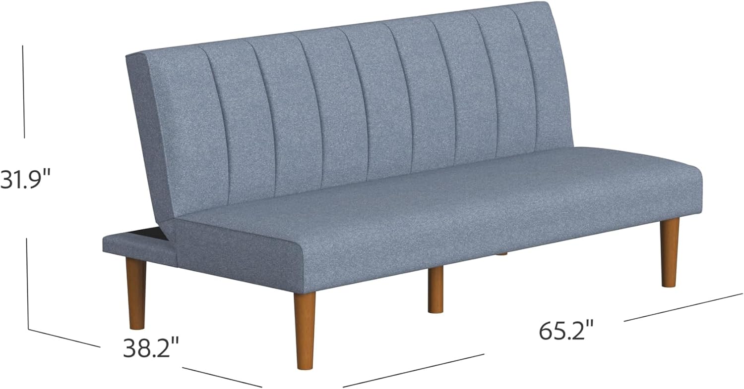 HomePop Upholstered Bergen Convertible Futon Sofa Bed, Modern Sofa Couches for Living Room, Small Spaces, Dorm, Apartment, Blue Woven