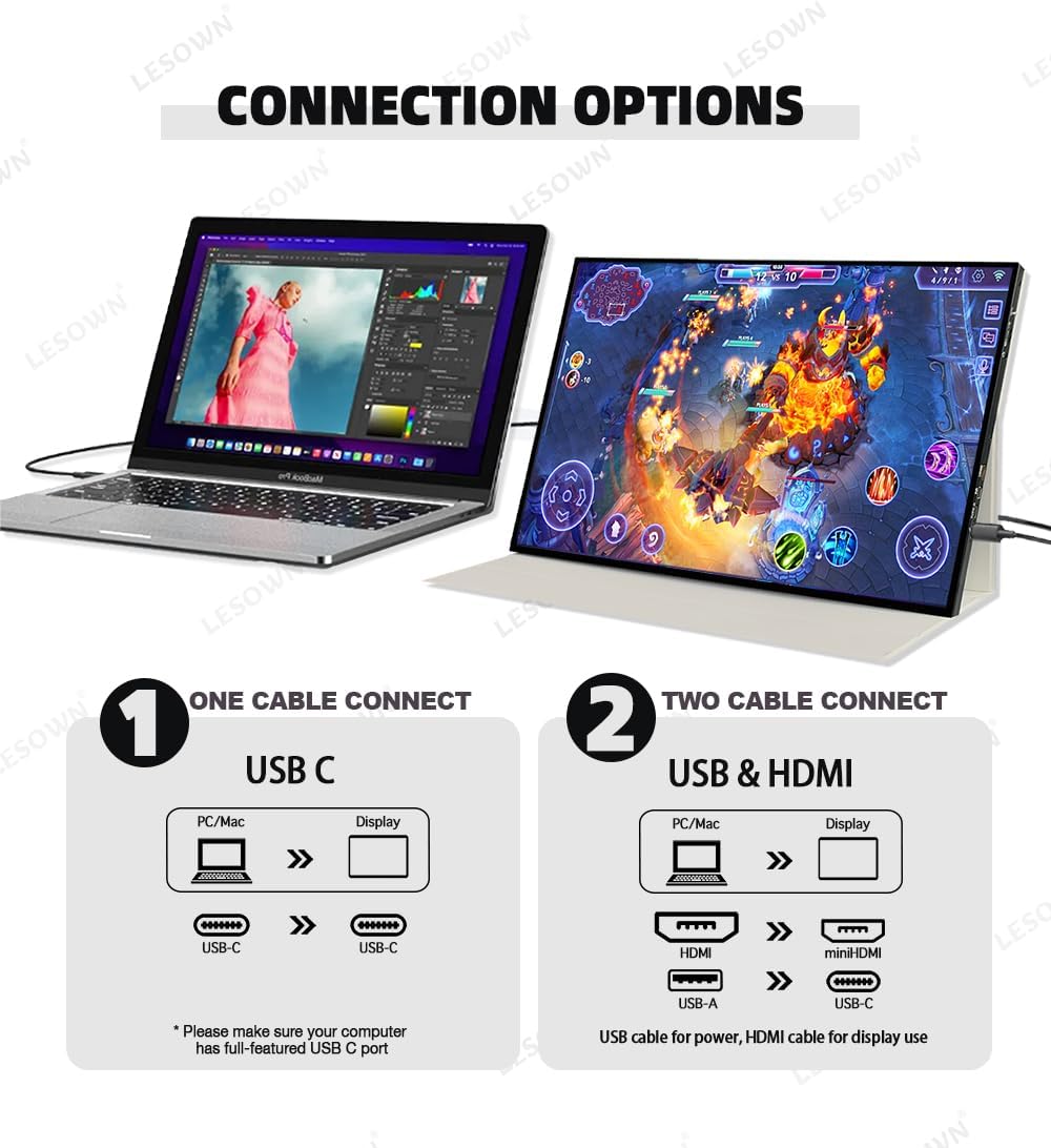 18' 1920x1200 Ultra Thin Portable Gaming Monitor Widescreen 100% sRGB 400Nits VESA USB-C External Display, Built-in Speakers (18' 1200P 120Hz No Touch)