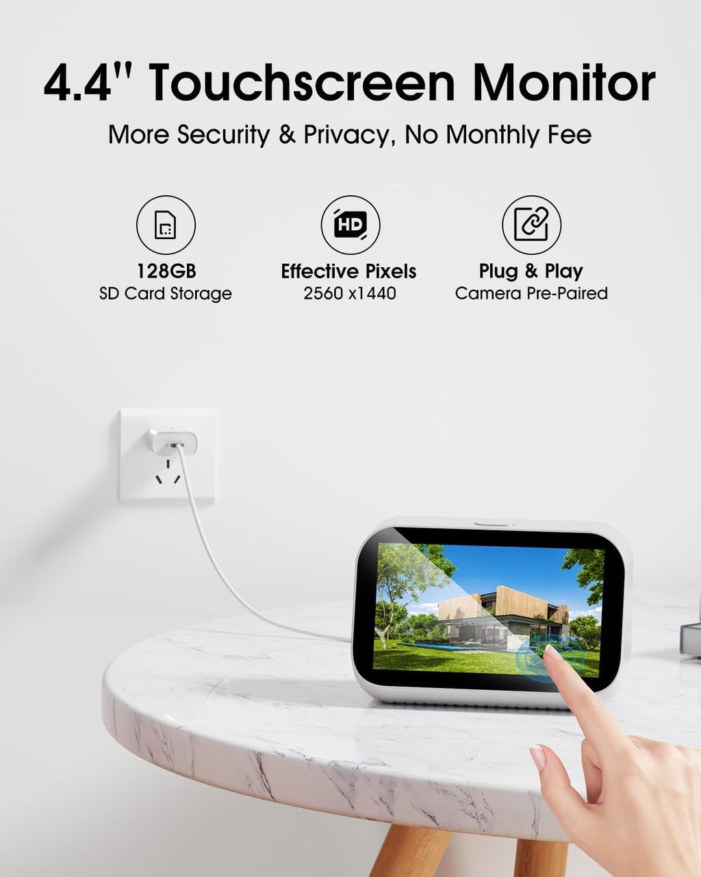 SANSCO 2K Wireless Security Cameras System, 4CH Touch Screen NVR, 2X Solar-Powered 4MP Outdoor Camera, No Subscription, Color Night Vision, 2 Ways Audio, 128G up to 360 Days Recording, 5G/2.4G WiFi