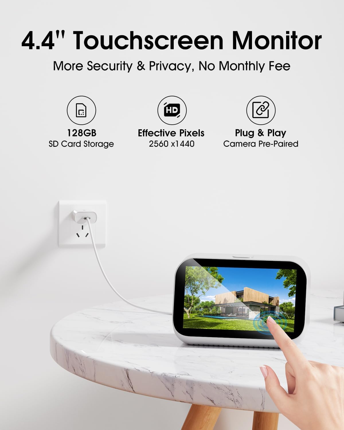 SANSCO 2K Wireless Security Cameras System, 4CH Touch Screen NVR, 2X Solar-Powered 4MP Outdoor Camera, No Subscription, Color Night Vision, 2 Ways Audio, 128G up to 360 Days Recording, 5G/2.4G WiFi