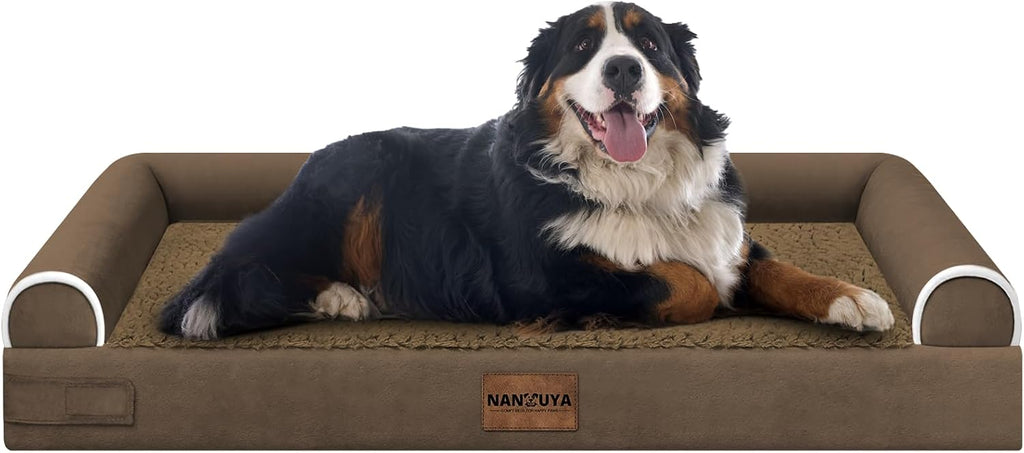 Large Dog Bed Orthopedic Washable: Jumbo Dog Bed Bolster Extra Large Dogs Egg Crate Foam Sofa Couch Waterproof Removable Cover - Coffee