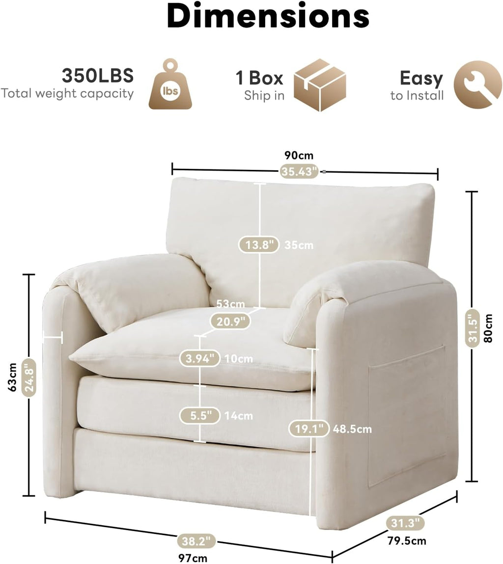 Tbfit Pull Out Sofa Bed with Chair, 3 in 1 Sleeper Sofa Couch with USB & Storage Chaise, Comfy Convertible Sleeper Sofas for Living Room, Small Spaces, White