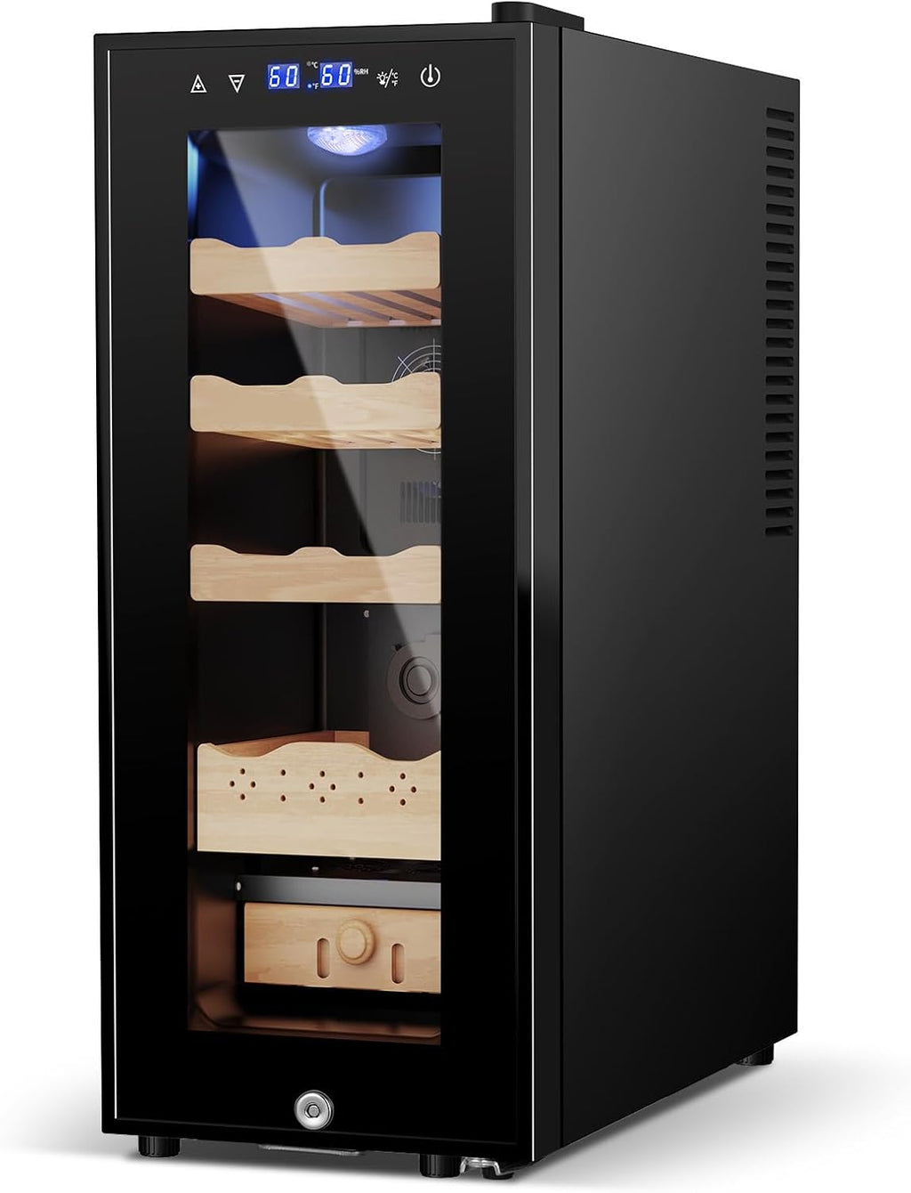 35L Electric Humidor Cabinet–200~250 Count Large Capacity Electric Humidor| Thermostatic Cooling with Spanish Cedar Wood Shelves, Digital LED Screen & Safety Lock |Gift for Men