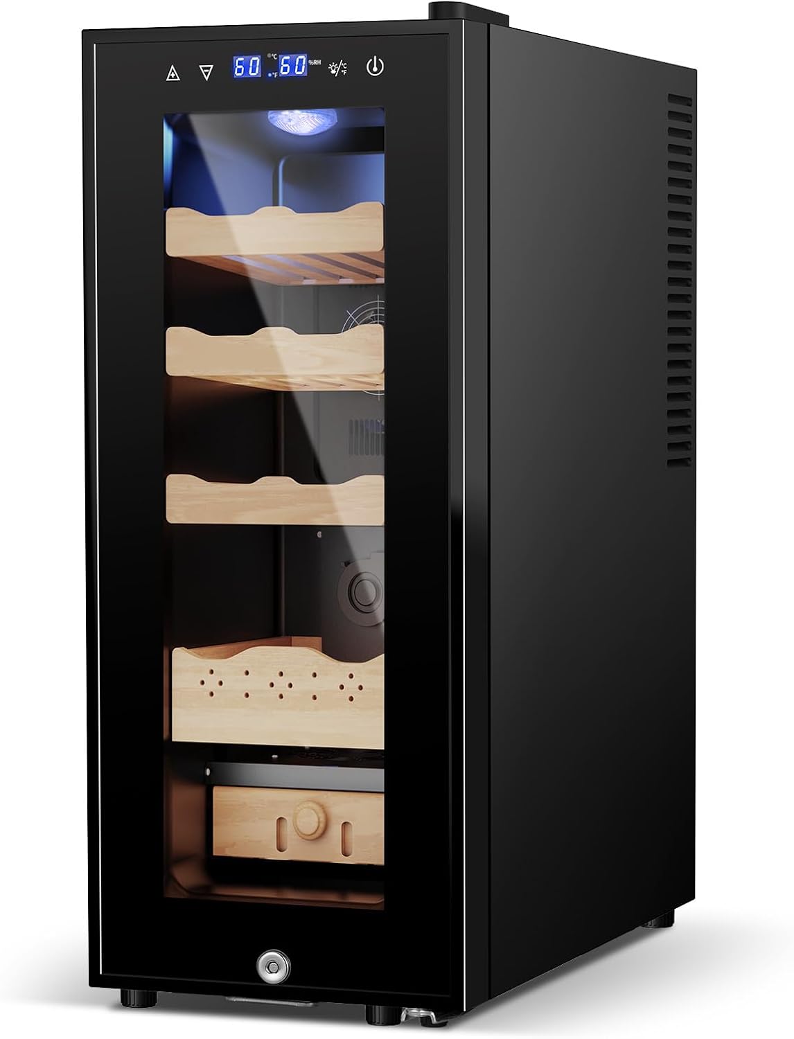 35L Electric Humidor Cabinet–200~250 Count Large Capacity Electric Humidor| Thermostatic Cooling with Spanish Cedar Wood Shelves, Digital LED Screen & Safety Lock |Gift for Men