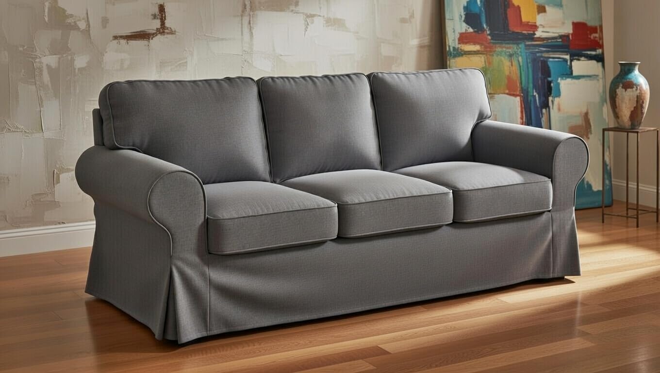 Sofa Covers Compatible with IKEA Ektorp 3 Seat Sofa Slipcovers (Polyester Flax Dark Gray, Ektorp Sofa)