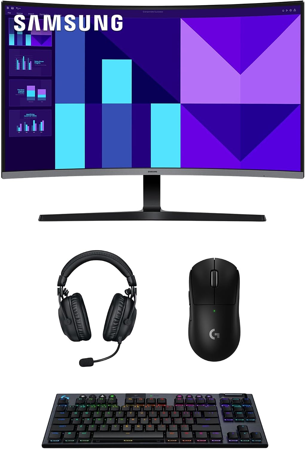 Samsung LS27D396GANXZA S39GD FHD 100Hz Curved 27' Monitor with PRO-X-2-LIGHTSPEED Headset, G915 Keyboard, and PRO-X-2-SUPERLIGHT Mouse (2025)