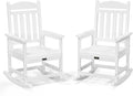VINGLI Outdoor Rocking Chair Set of 2, Patio Rocking Chair with Higher Backrest, Outdoor Rocker with Comfortable Seat, All Weather Rocking Chair for Garden, Yard, Balcony, White