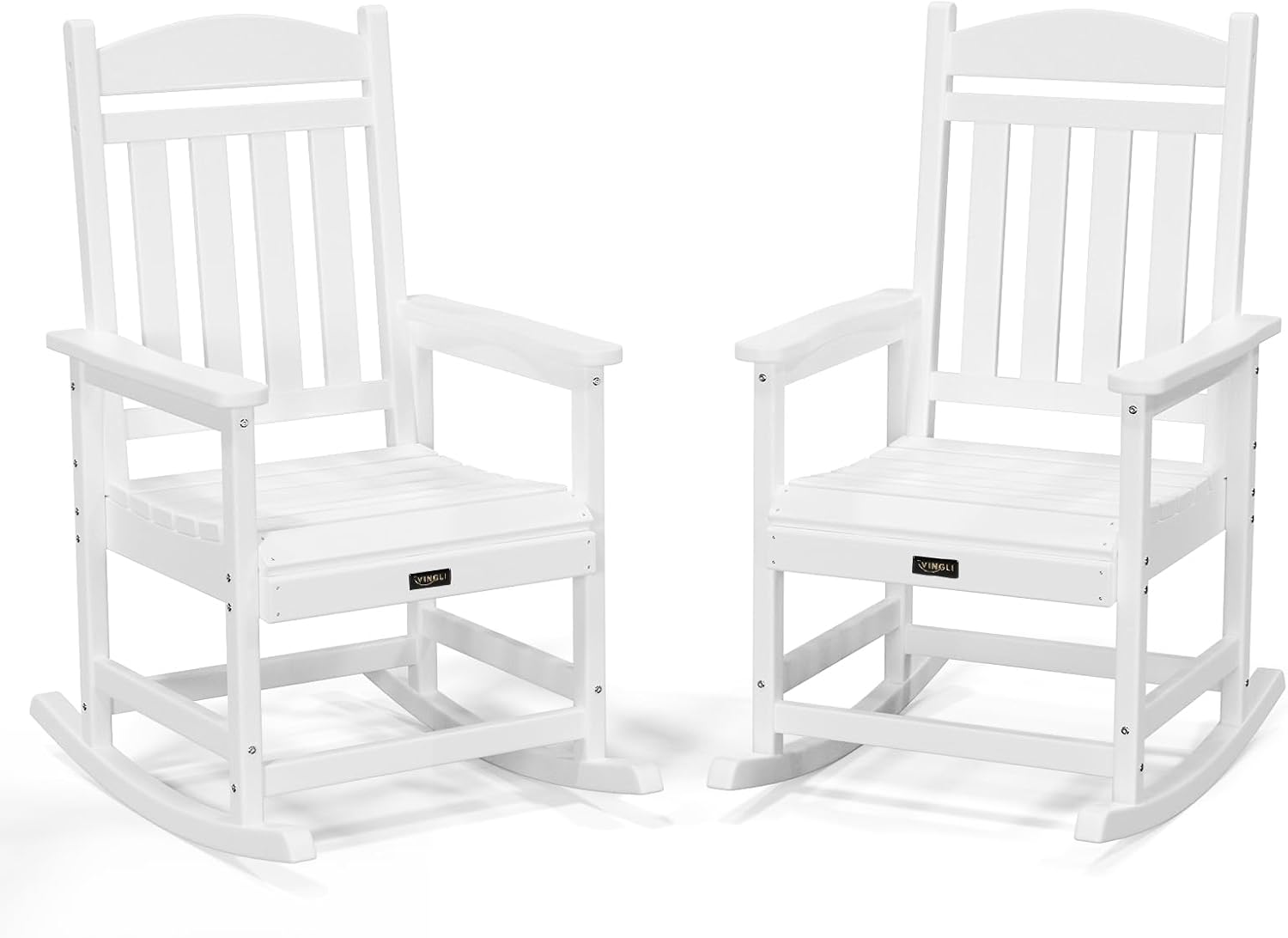 VINGLI Outdoor Rocking Chair Set of 2, Patio Rocking Chair with Higher Backrest, Outdoor Rocker with Comfortable Seat, All Weather Rocking Chair for Garden, Yard, Balcony, White