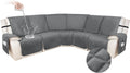 HDCAXKJ 100% Waterproof Velvet Recliner Sectional Couch Covers L Shaped Corner Reclining Sofa Cover Washable Thick Non Slip Sectional Slipcover with Pockets (5 Seat Recliner Couch, Dark Gray)