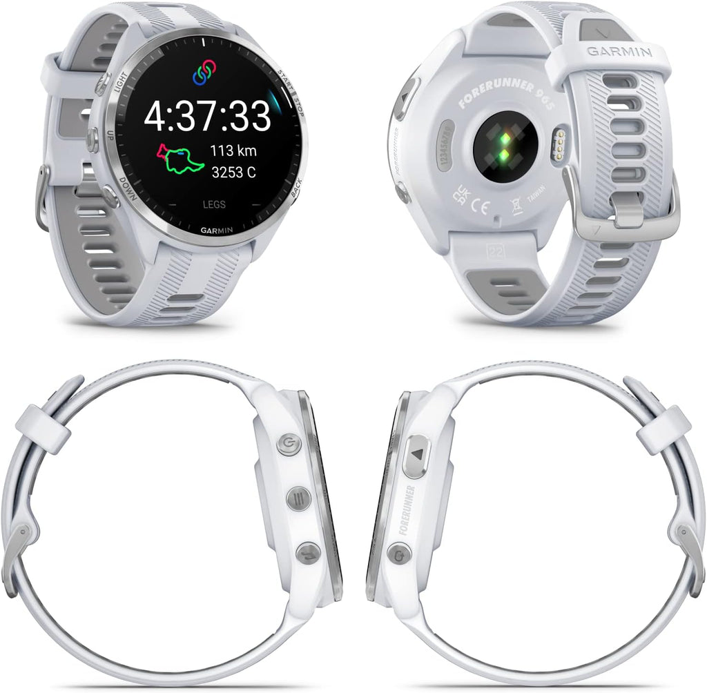 Garmin Forerunner 965 Premium GPS Running and Triathlon 47mm Smartwatch with AMOLED Touchscreen Display, Titanium Bezel Whitestone Silicone Band White Earbuds Bundle, White +Wht EarBuds