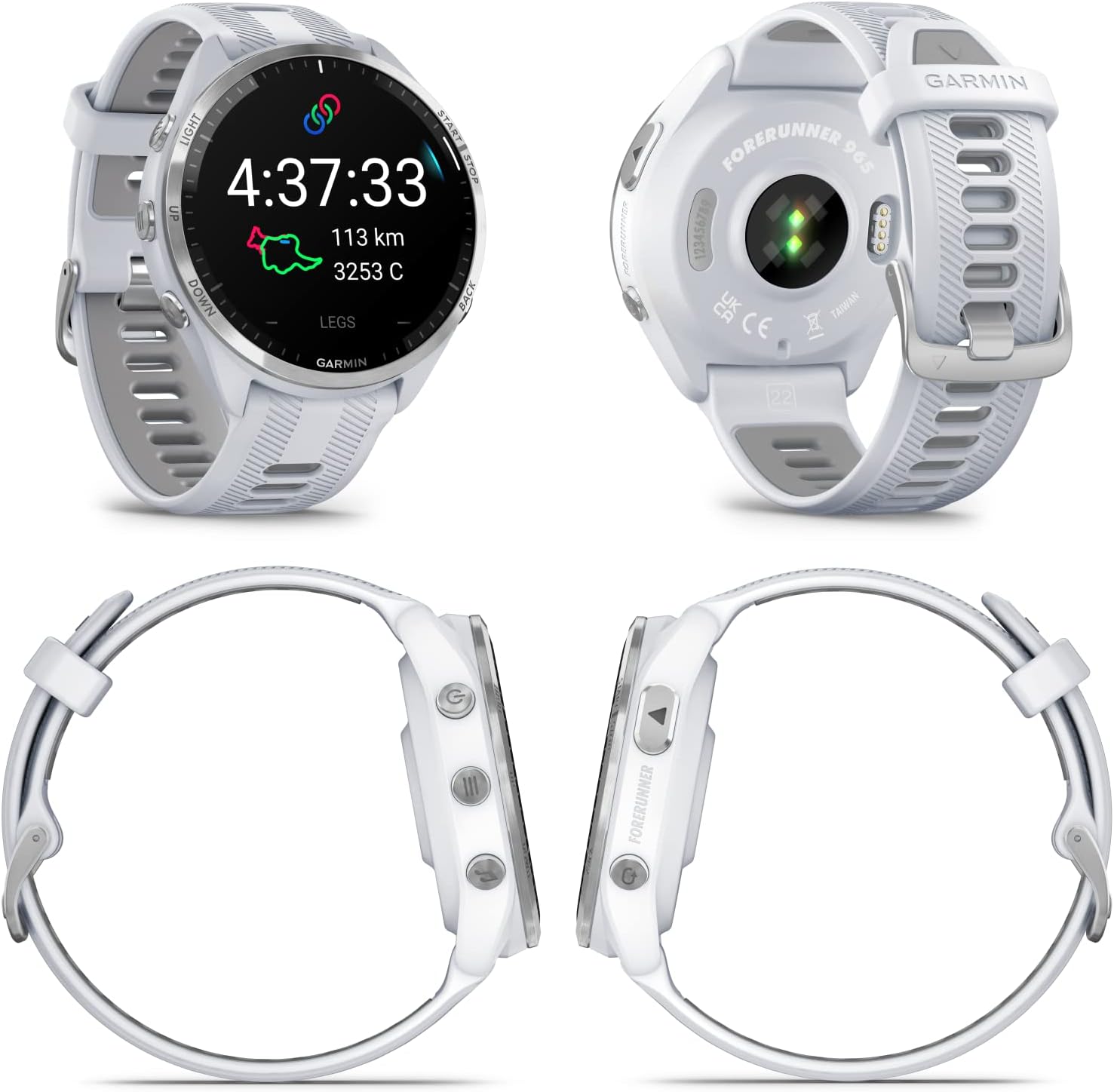 Garmin Forerunner 965 Premium GPS Running and Triathlon 47mm Smartwatch with AMOLED Touchscreen Display, Titanium Bezel Whitestone Silicone Band White Earbuds Bundle, White +Wht EarBuds