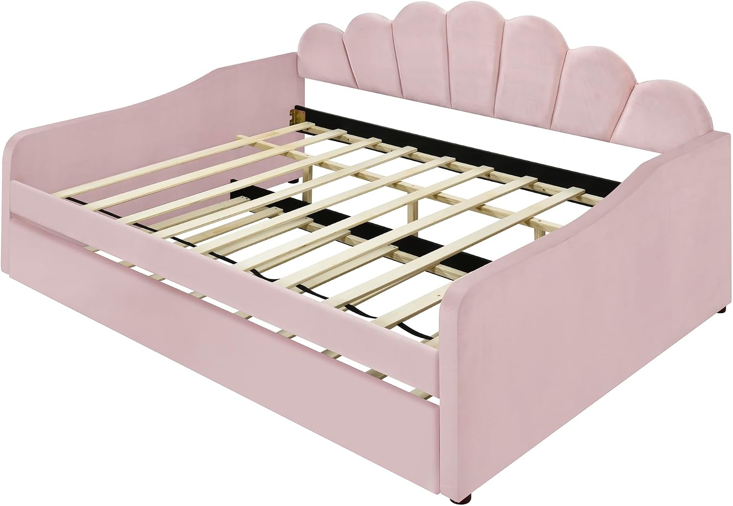 Bellemave Full Size daybed with Trundle, Sofa Bed Full Size, daybed with Trundle for Adults, Kids, Girls, Teens, Trundle Bed for Living Room, Velvet, Pink(Mattress not Included)