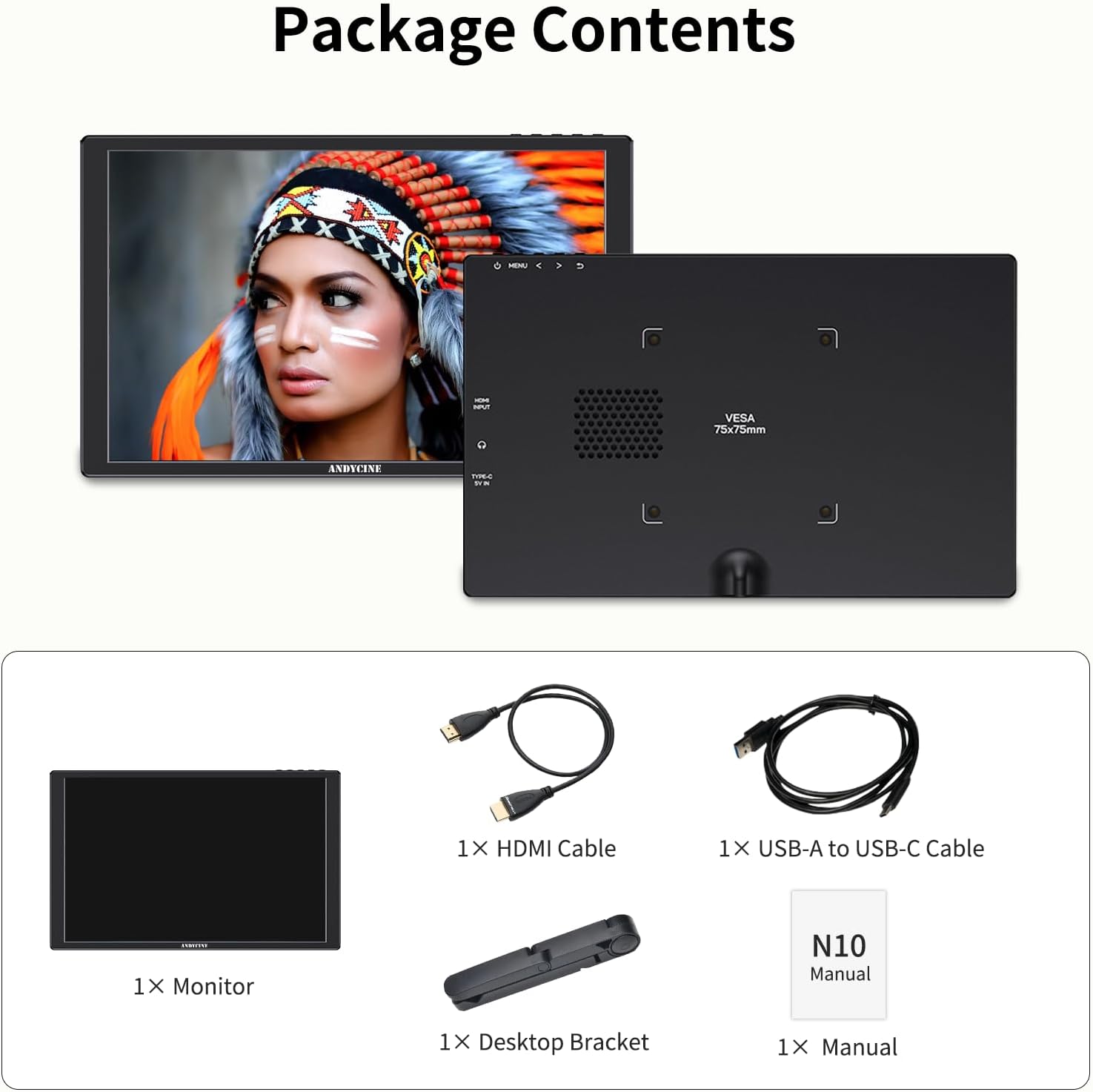 ANDYCINE N10 10.1inch 1920x1200 Touchscreen HDMI Monitor with Build-in Speakers 75mm Vesa, H/V Rotation Mirror Function Support HDCP Teleprompter Monitor Compatible for for Laptop,PC,Game Consoles