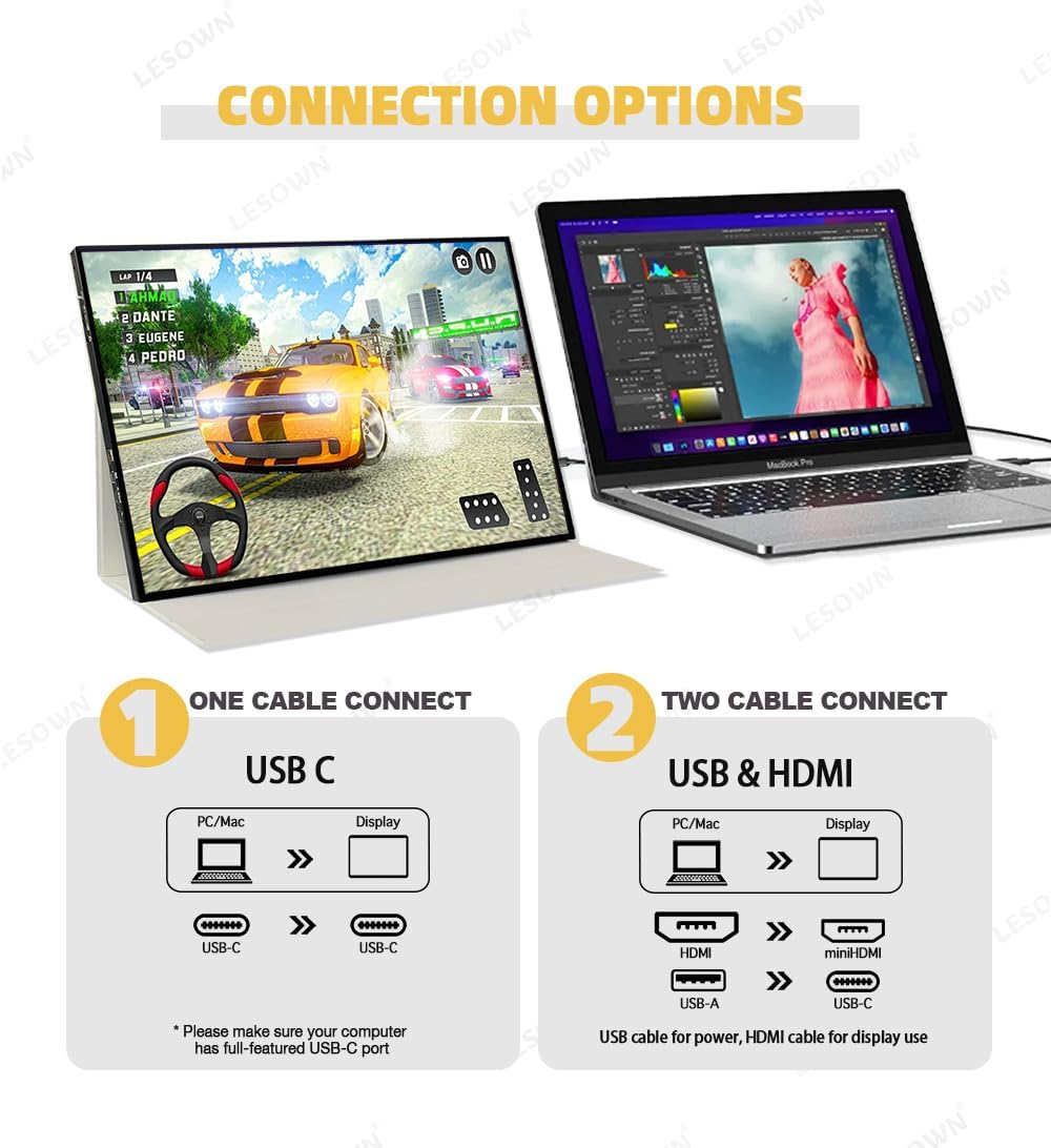 18' 2.5K 144Hz Ultra Thin Portable Gaming Monitor Widescreen 100% sRGB 500Nits USB-C HDMI External Display, Built-in Speakers (18' 2.5K 144Hz No Touch)