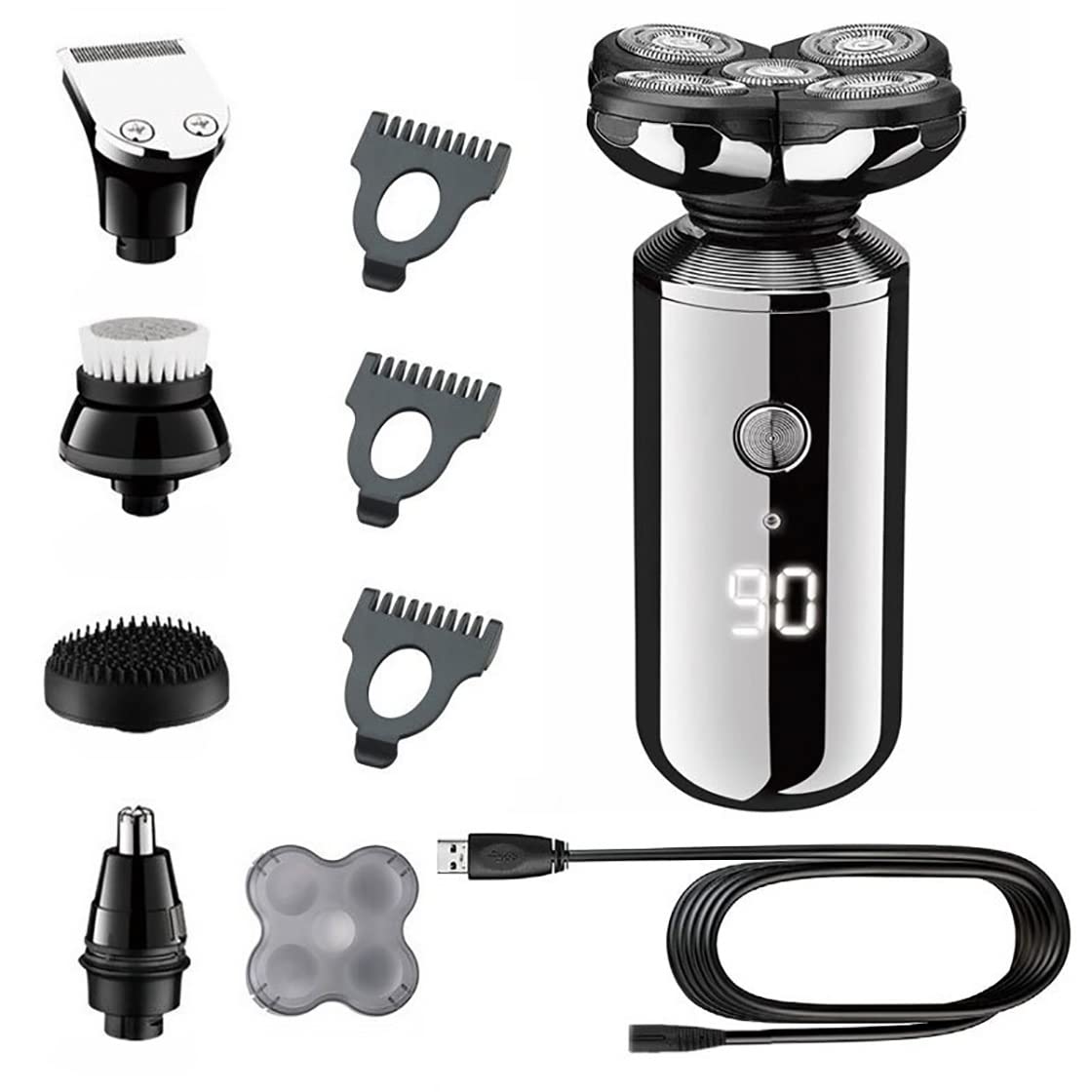 Electric Razor for Men, 5in1 Digital Display Wet Dry Electric Shaver Men Bald Shaving Machine Beard Hair Trimmer Body Facial Electric Razor Rechargeable