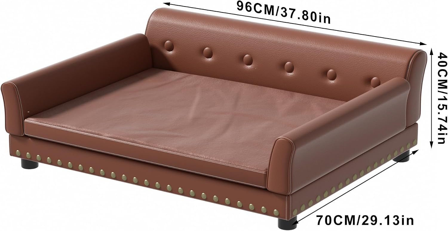 BingoPaw Large Leather Dog Sofa: Pet Couch Lounge Made by Scratching Resistant Microfiber Leather - Doggy Modern Chaise Daybed with Leatherier Cover for Pets Up to 80lbs