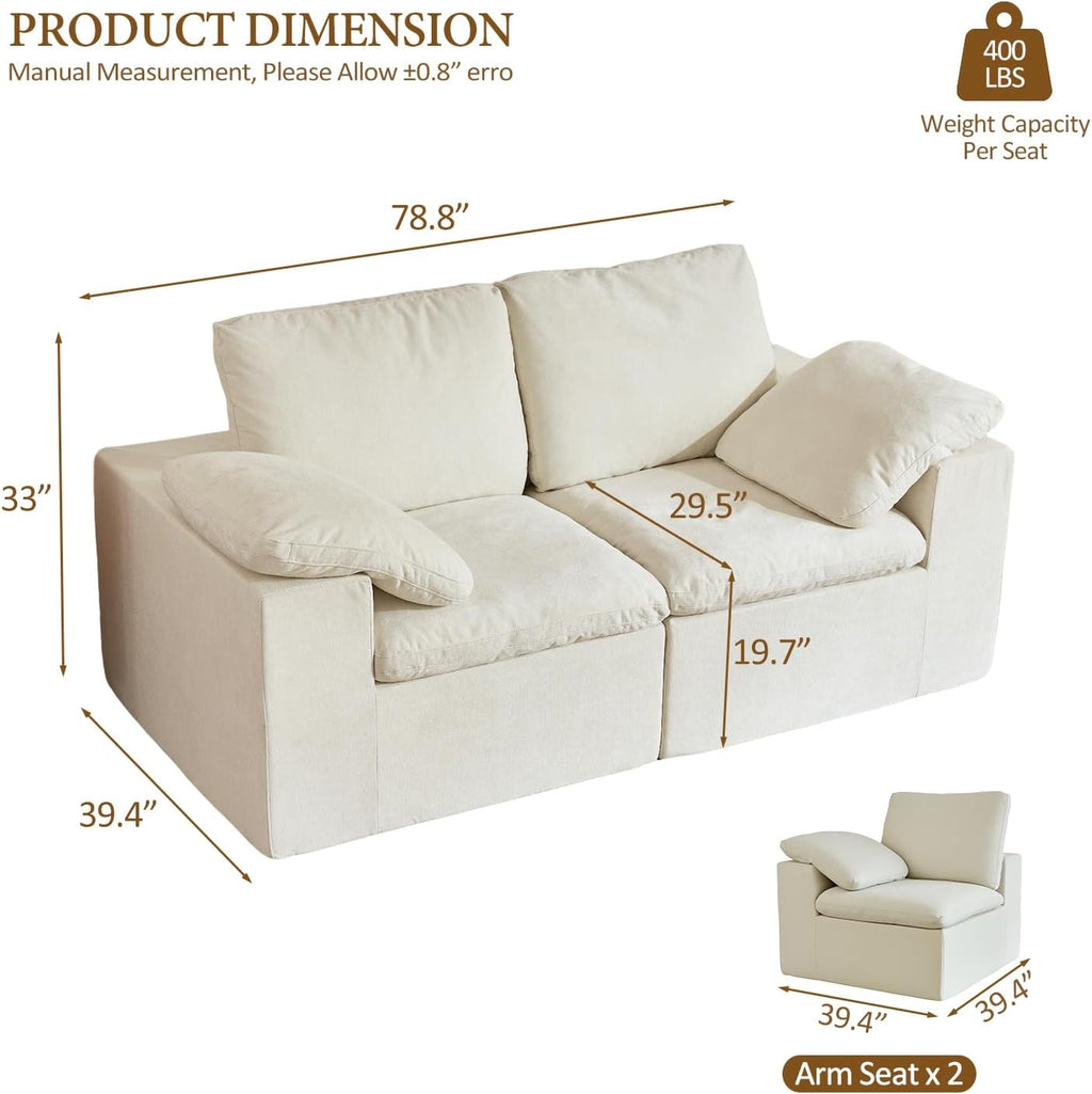 ANONER 78' Loveseat Sofa, Deep Seats, Cloud Sectional Couches for Living Room, 2 Seater Boneless Couch, Modern Modular Loveseats, No Assembly, Beige