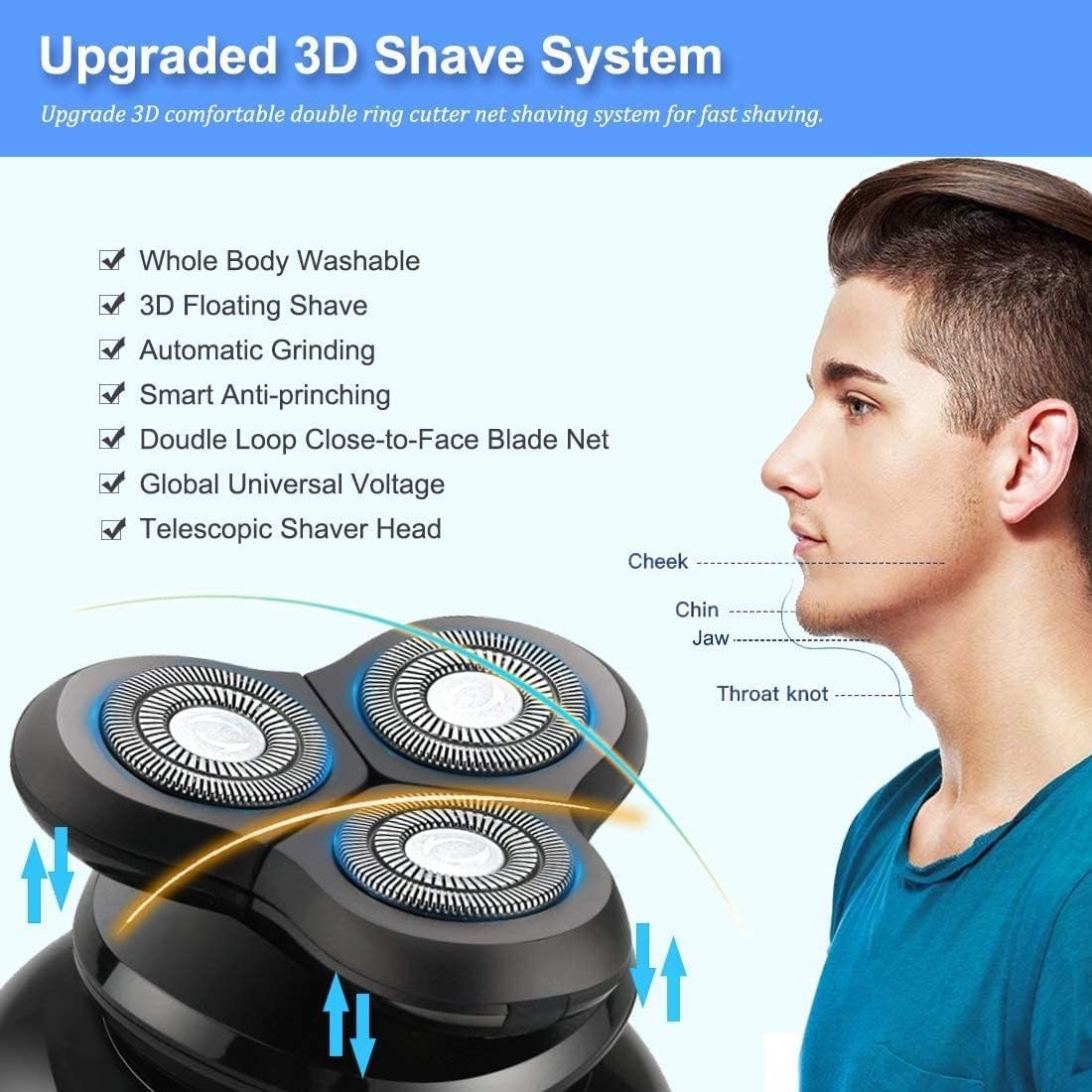 Electric Shavers for Bald Men, Electric Shaver for Men 5 in 1 Waterproof Razor Beard Trimmer Grooming Kit with Nose Trimmer Hair Clipper Face Cleansing Brush