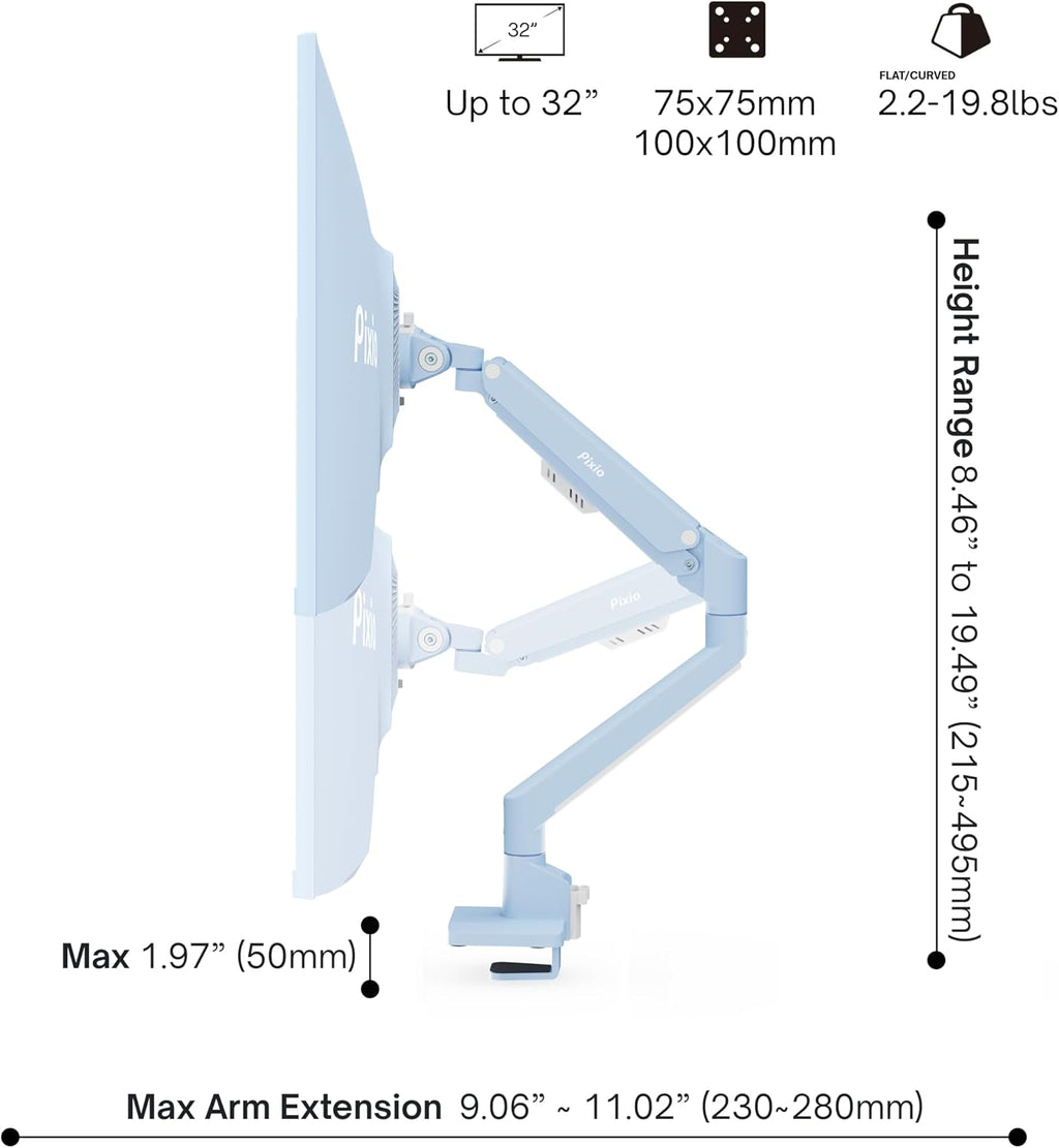 Pixio PX279 Wave Blue 27 inch 240Hz Refresh Rate FHD 1080p Resolution Fast IPS Panel 1ms GTG Resonse Time Gaming Monitor and PS1S Wave Blue Single Monitor Arm - Fits up to 32 inches and 19.8lbs