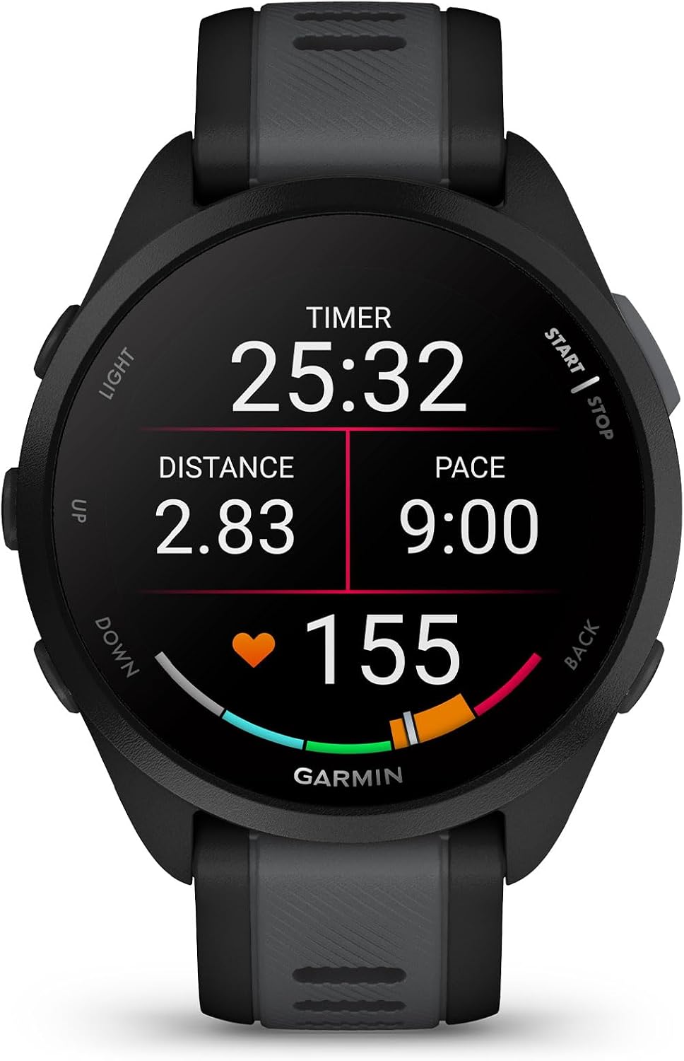 Garmin Forerunner 165 GPS Smartwatch, Black/Slate Gray | AMOLED Display, Daily Workouts, PacePro | Signature Series Modern Power Stand Bundle