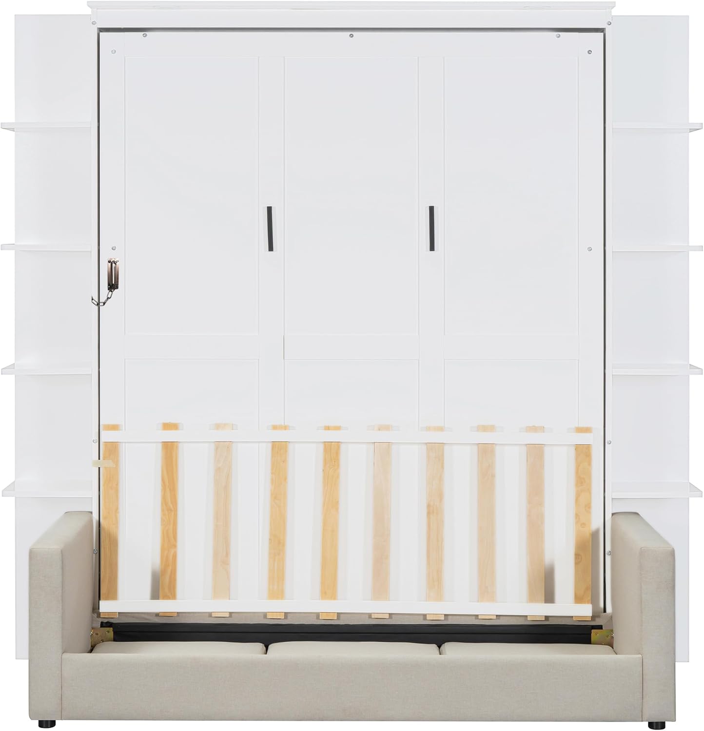 Merax Queen Size Murphy with Sofa and Shelves for Bedroom or Guestroom Wall Bed Space Saving Hidden Bed,No Need Fix to The Wall,Gray