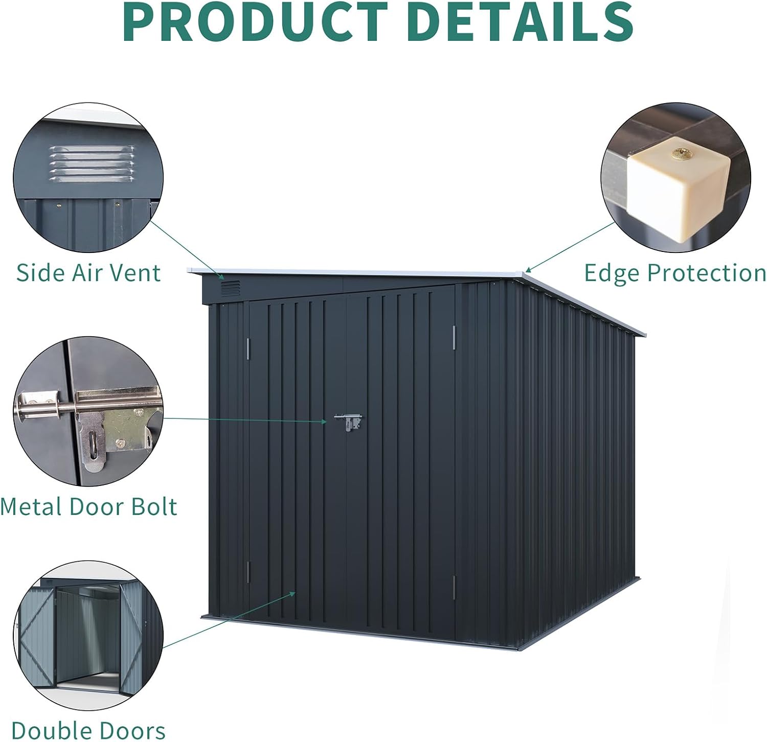 6x8FT Outdoor Storage Shed, Galvanized Steel Metal Storage Shed with Lockable Doors, Storage Sheds Outdoor with Floor & Ventilation, Sloped Roof Metal Building for Tools (6×8 FT Steel)