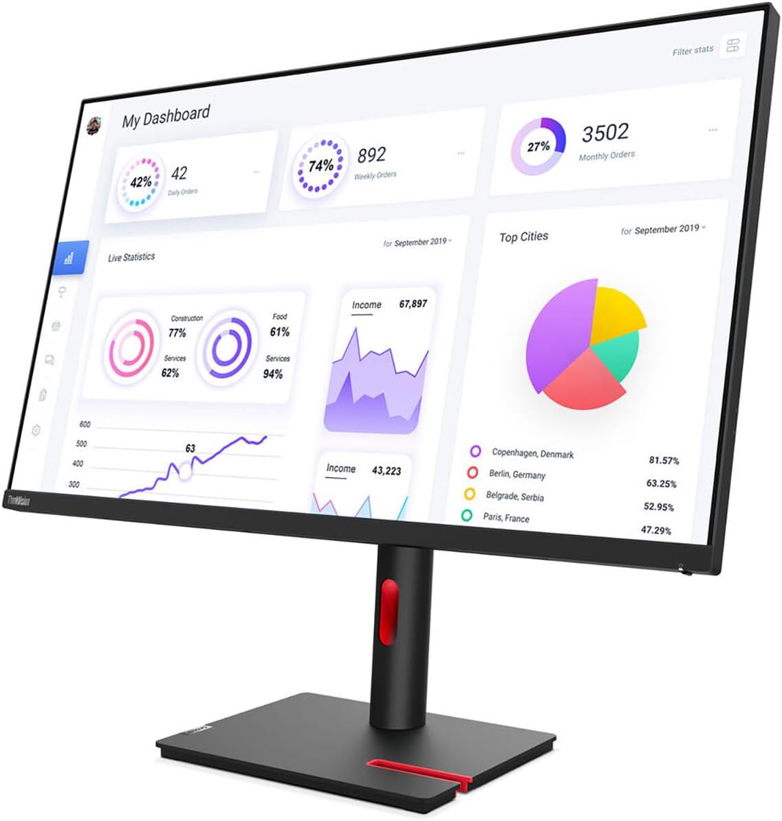 Lenovo ThinkVision T22i-30 21.5 Full HD WLED LCD Monitor - 16:9 - Raven Black