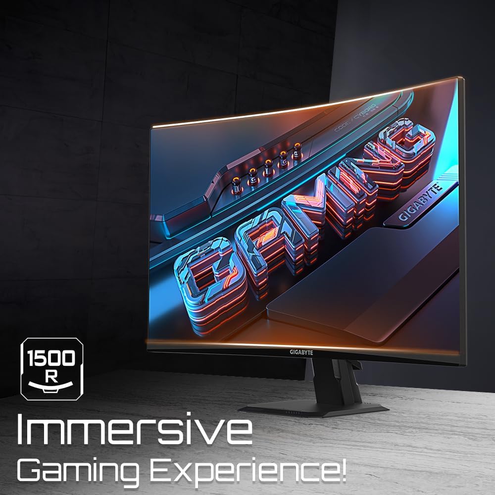 Gigabyte GS27FC 27' FHD Curved Gaming Monitor - 1920 x 1080, 180Hz, 1, 250 cd/m², FreeSync Premium, HDR Ready, HDMI 2.0, DisplayPort 1.4