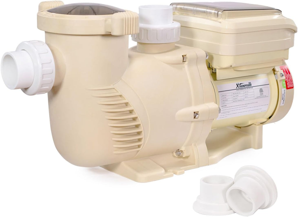 XtremepowerUS 2HP SuperFlow Variable Speed Swimming Pool Pump 230V, InGround 7,860 GPH 1.5' 2' Fitting Adapter, Self Priming Compatible EC-342001 Max 2.2HP