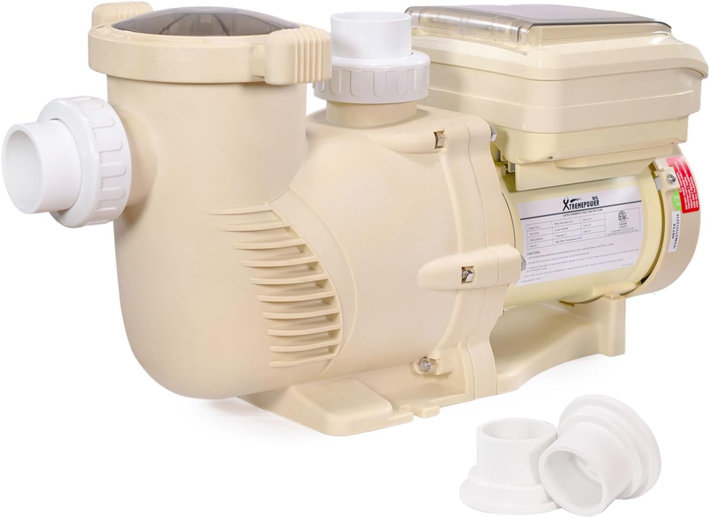 XtremepowerUS 2HP SuperFlow Variable Speed Swimming Pool Pump 230V, InGround 7,860 GPH 1.5' 2' Fitting Adapter, Self Priming Compatible EC-342001 Max 2.2HP