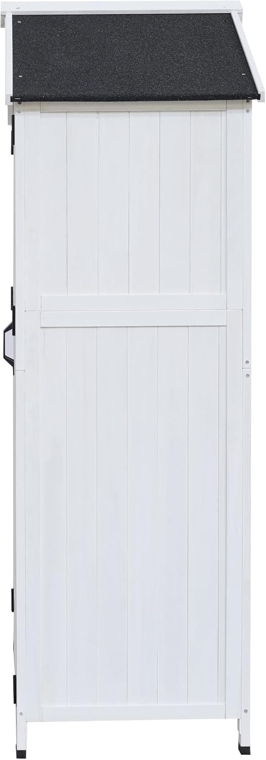 GDFStudio 67' Fir Wood Storage Shed 2 Doors Design Outdoor Tool Storage House Cabinet with Sloped Roof & 4 Interior Compartments for Garden Patio Backyard, White