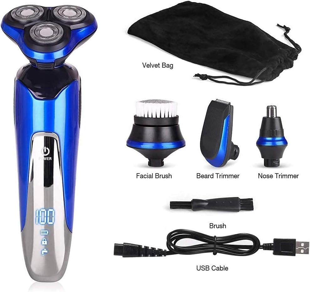 Electric Shaver for Men Rechargeable Rotary Razors Beard Trimmer Face Shavers 100% Waterproof IPX6 Wet & Dry Cordless with Stroke Locking Function
