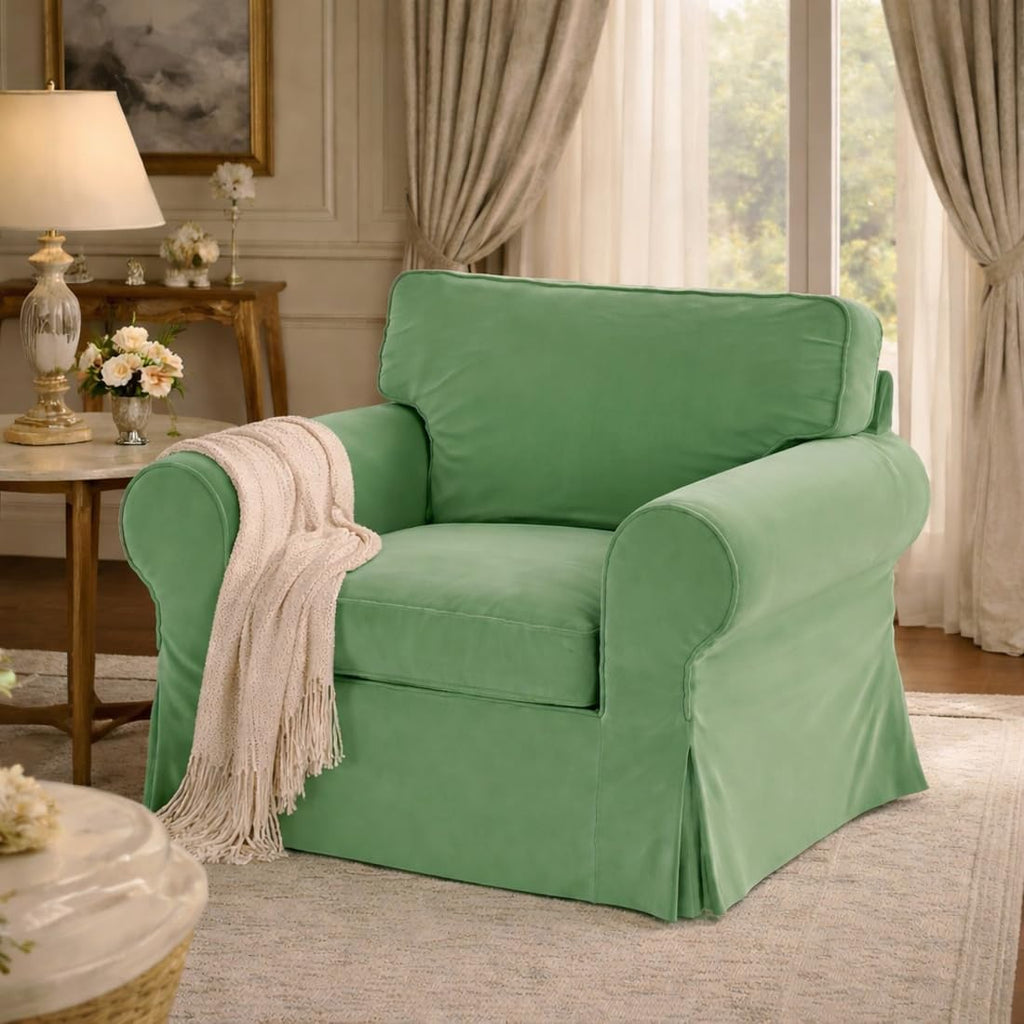 Velvet Pets Friendly Sofa Covers Custom Made Compatible for IKEA Ektorp Sofa Slipcovers (Velvet Light Green Chair)