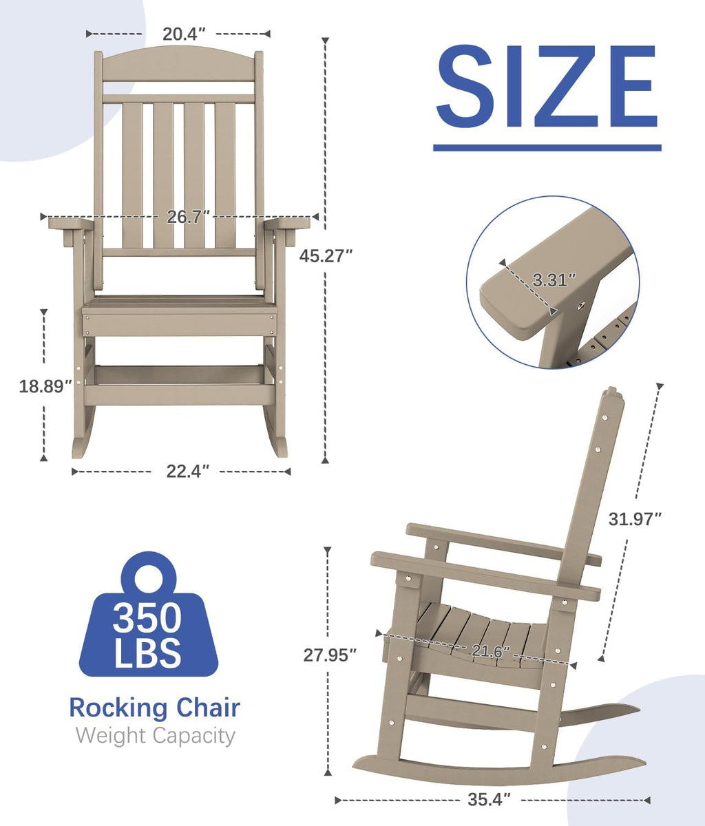 FOOWIN Outdoor Rocking Chair Set of 8, High Back Patio Rocking Chair, HDPE All Weather Resistant Porch Rocker for Adult, Oversized Rocking Chairs for Garden, Lawn, Indoor & Outdoor Use, Brown